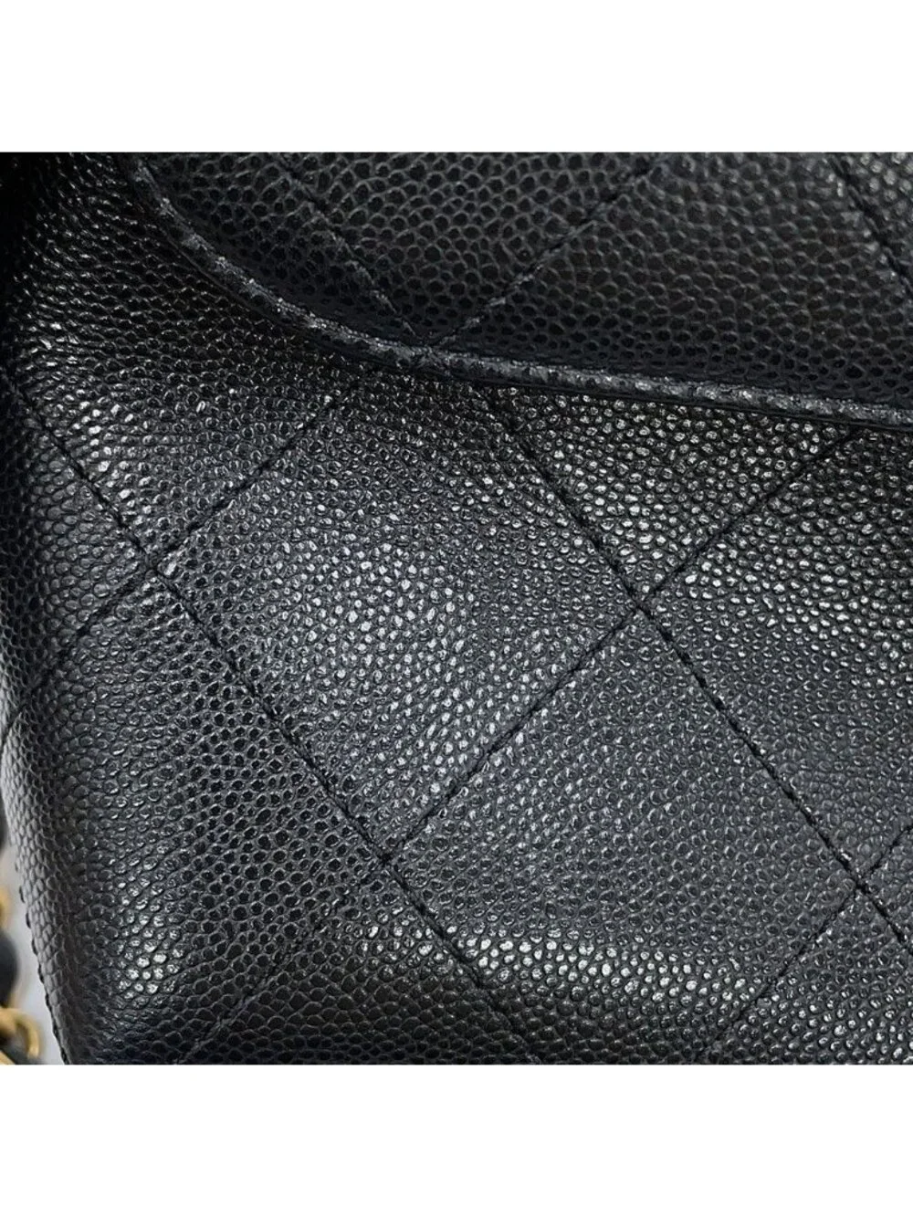 Chanel Shoulder Bag Quilted CC Logo Caviar Leather Black 2-Way